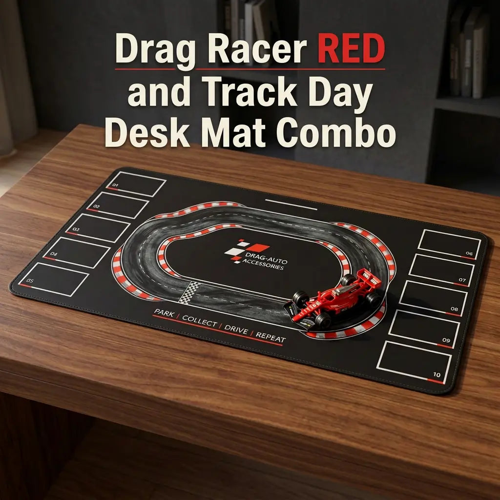 Drag Racer RED and Track Day Desk Mat Combo | 1:43 Die Cast