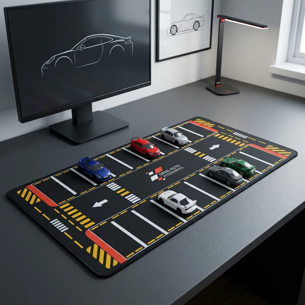 DragAuto Parking Lot Desk Mat | Extended Mouse Pad | 11 x 23 in with hand stitched border