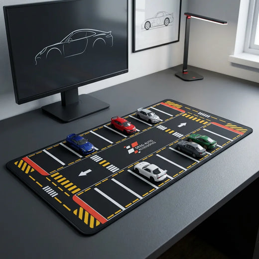 DragAuto Parking Lot Desk Mat | Extended Mouse Pad | 11 x 23 in with hand stitched border