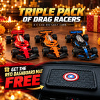 Drag Racer Free Wheel Triple Pack + FREE Red Antiskid Dashboard Mat