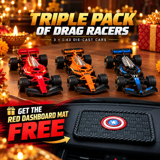 Drag Racer Free Wheel Triple Pack + FREE Red Antiskid Dashboard Mat