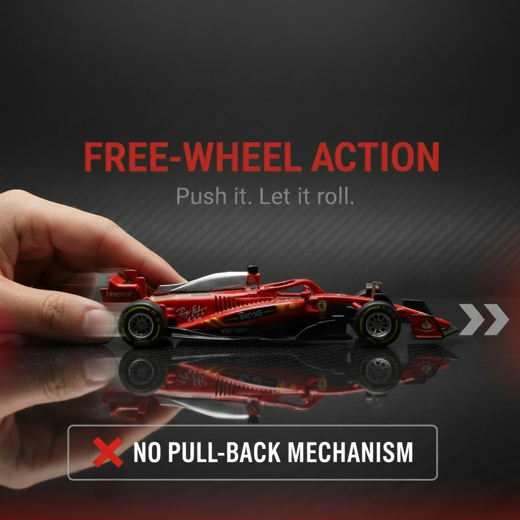Free-wheel car with no pull-back mechanism callout