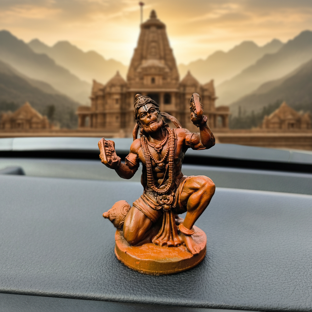 Hanuman Ji Idol - Temple & Mountain Background
