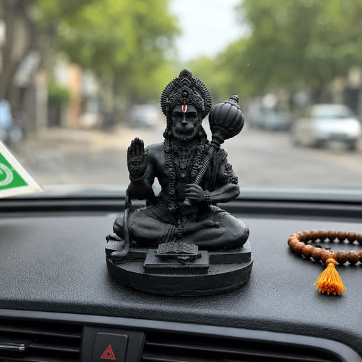 Hanumanji Sitting Car Dashboard Idol – Black Matte Finish