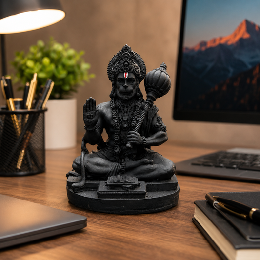 Hanumanji Sitting Car Dashboard Idol – Black Matte Finish