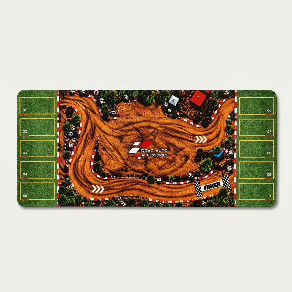 DragAuto Off-road Rally Desk Mat | Extended Mouse Pad | 11 x 23 in with hand stitched border