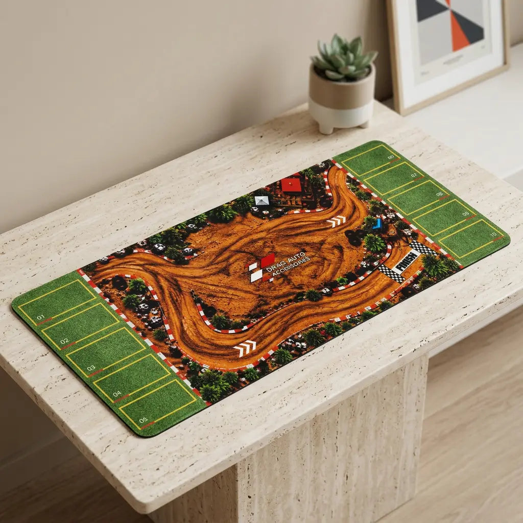 DragAuto Off-road Rally Desk Mat | Extended Mouse Pad | 11 x 23 in with hand stitched border