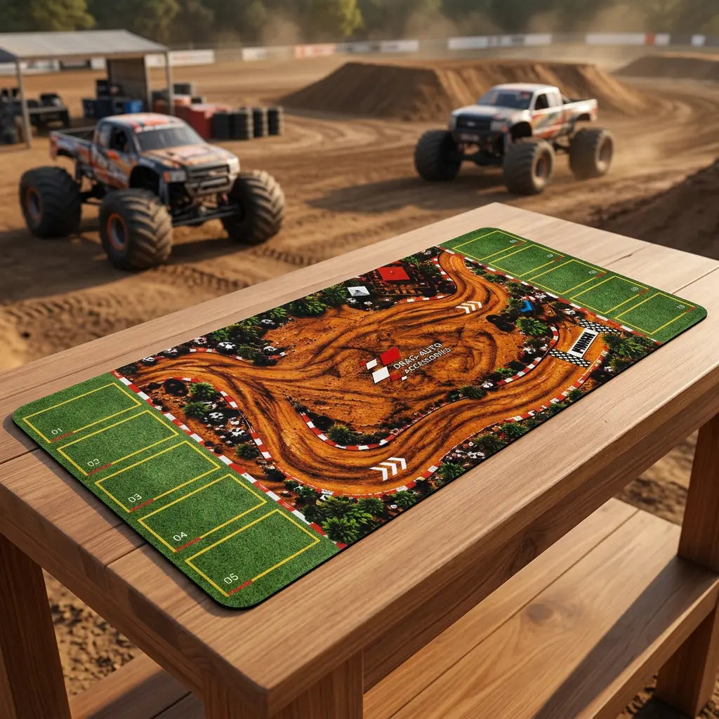 DragAuto Off-road Rally Desk Mat | Extended Mouse Pad | 11 x 23 in with hand stitched border