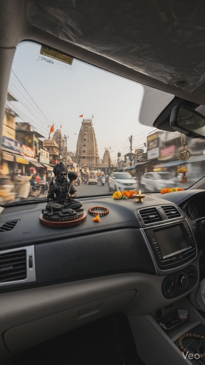 Hanumanji Sitting Car Dashboard Idol – Black Matte Finish