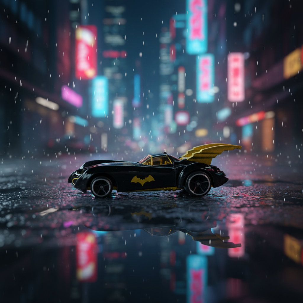 Rainy Night - Black & Gold Winged Car