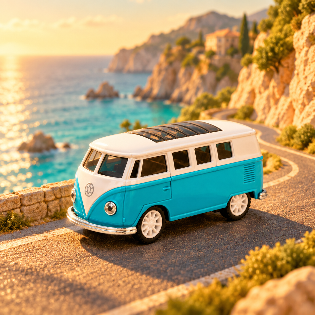 Retro Van on a miniature coastal road