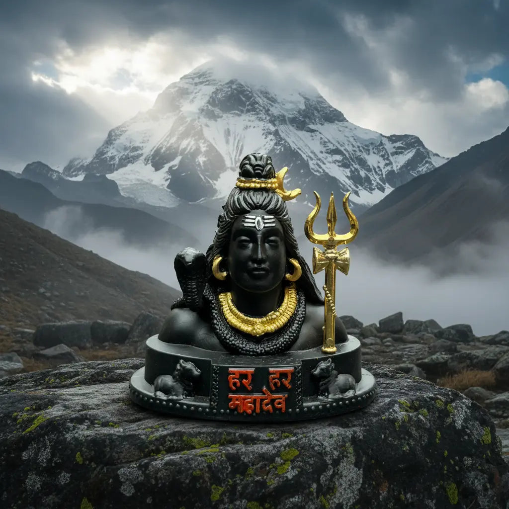 Adiyogi Shiva Statue with Trishul | Black Color | Meditation Idol for Home, Office, Gift, Car Dashboard, Yoga Decor
