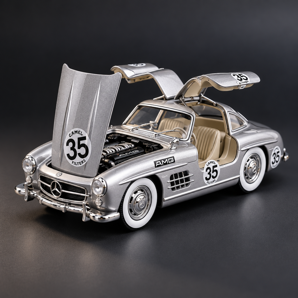 Silver 300 SL – Gullwing Doors & Bonnet Open