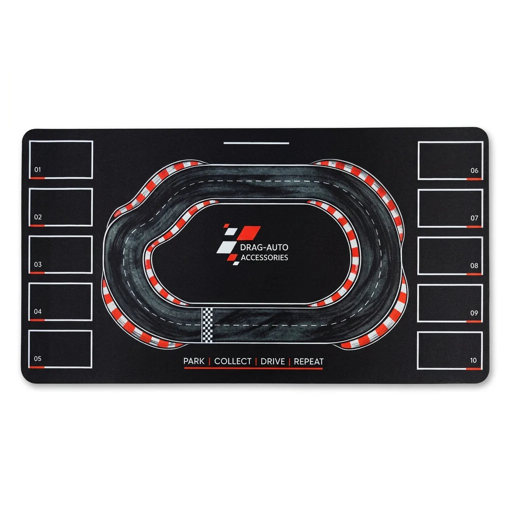 DragAuto Track Day Desk Mat | Extended Mouse Pad | 11 x 23 in with hand stitched border
