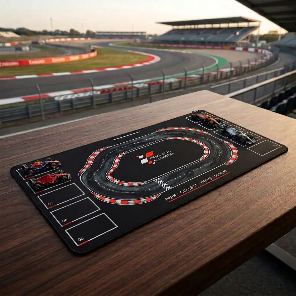 Formula Car ORANGE and Track Day Desk Mat Combo | 1:43 Die Cast