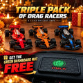 Drag Racer Free Wheel Triple Pack + FREE Green Antiskid Dashboard Mat