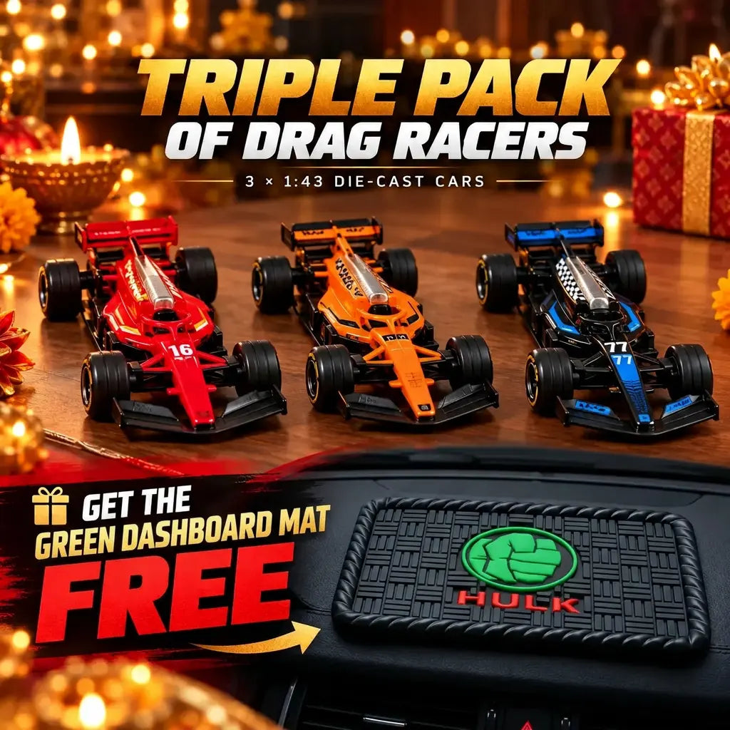 Drag Racer Free Wheel Triple Pack + FREE Green Antiskid Dashboard Mat