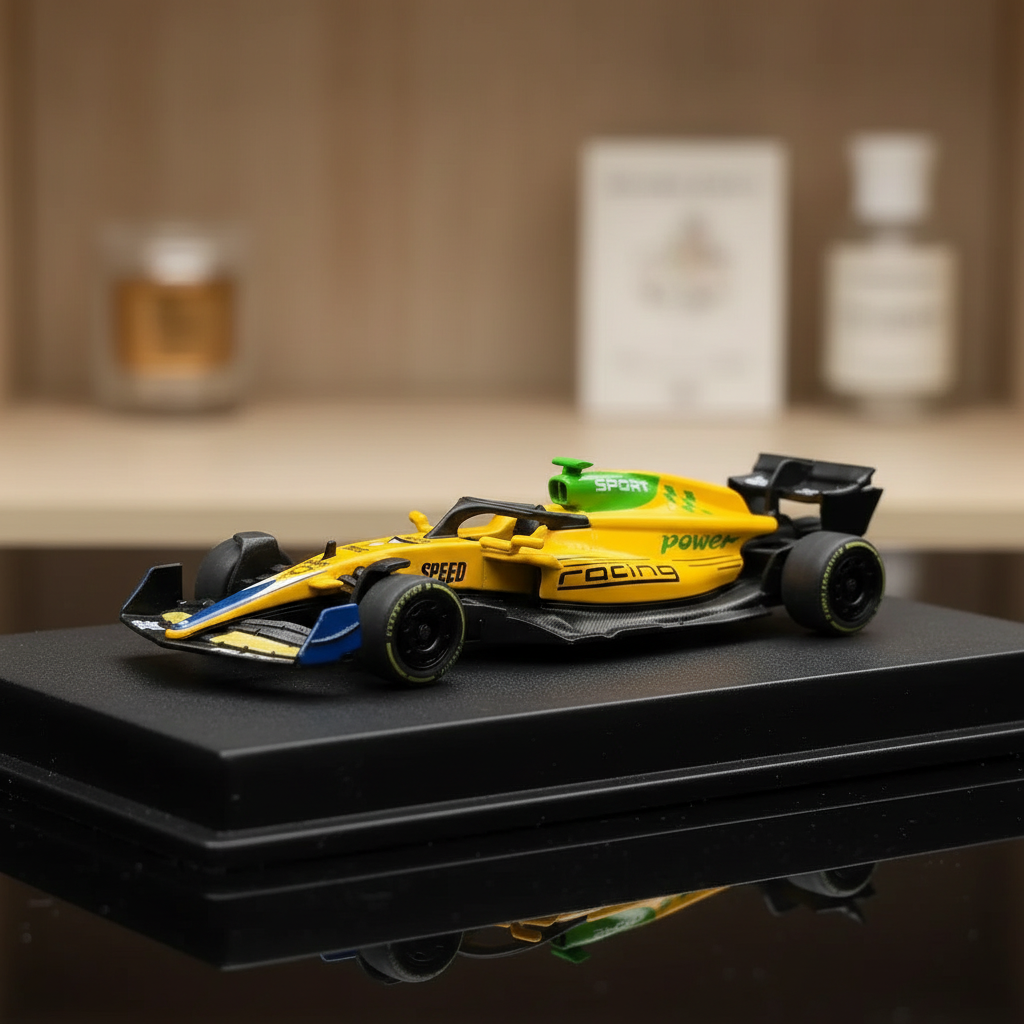 Yellow 1:43 die-cast Formula Car hero image