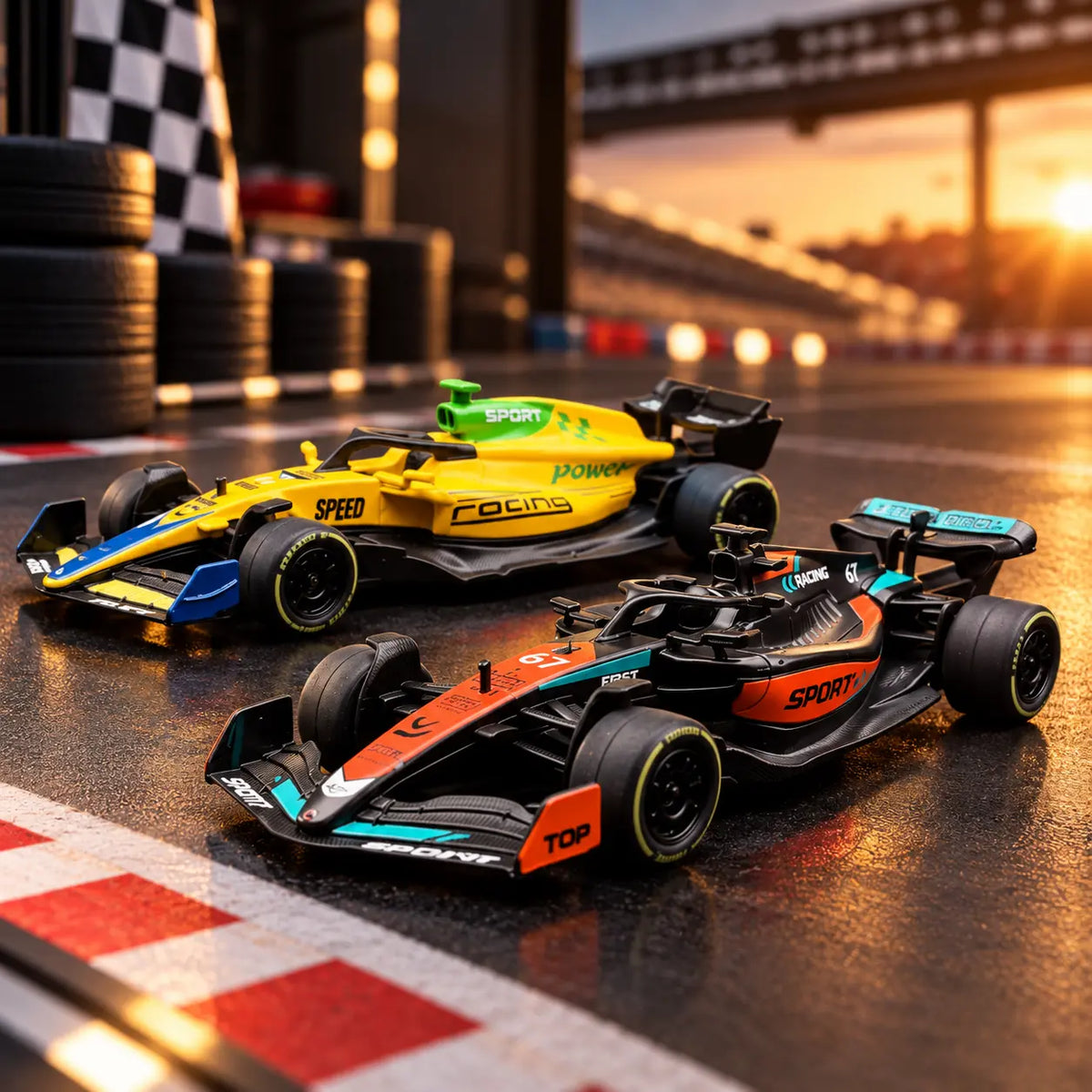 DragAuto Formula Car Combo – Yellow & Orange | 1:43 Pull-Back Die-Cast Set of 2