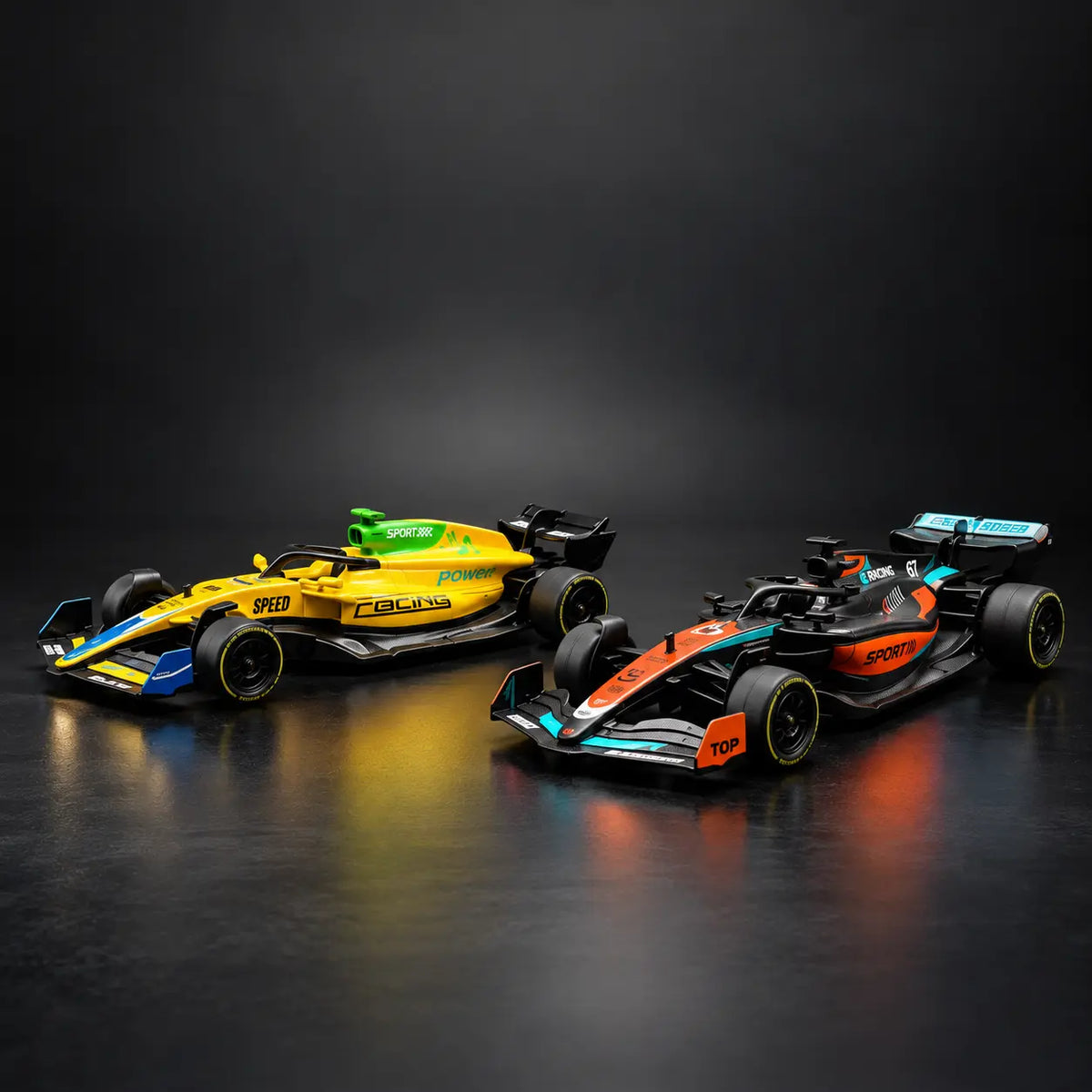 DragAuto Formula Car Combo – Yellow & Orange | 1:43 Pull-Back Die-Cast Set of 2